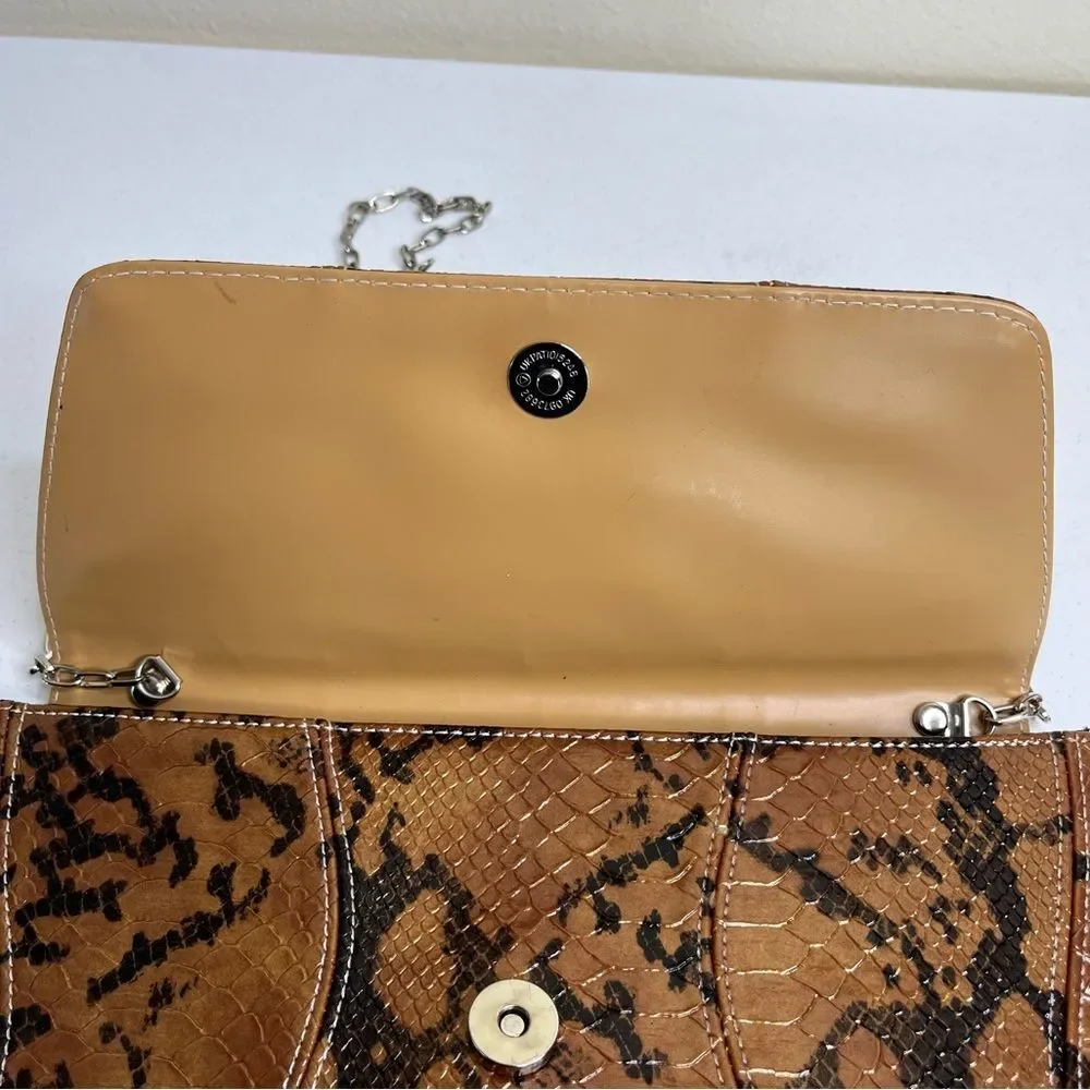 Maurizio Spagni Metallic Copper Reptile Trapezoid Chain Shoulder Bag Clutch